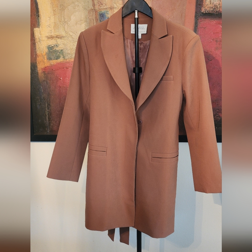 Mare Mare for Anthropologie Camel Longline Blazer Size Small - Picture 5 of 10